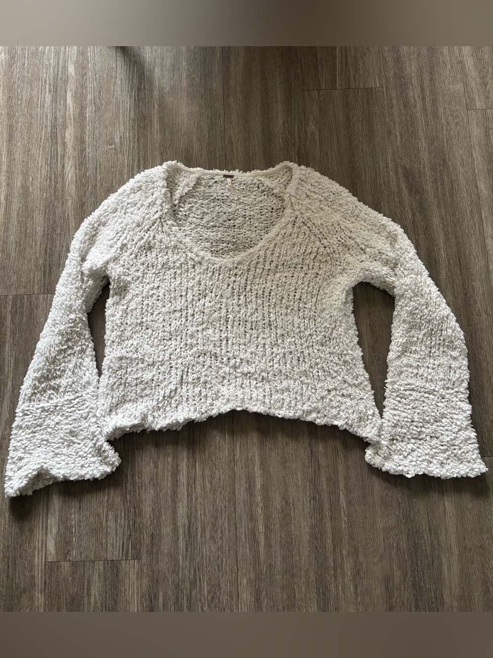 Free People Cream Chenille Scoop-Neck Pullover Sweater